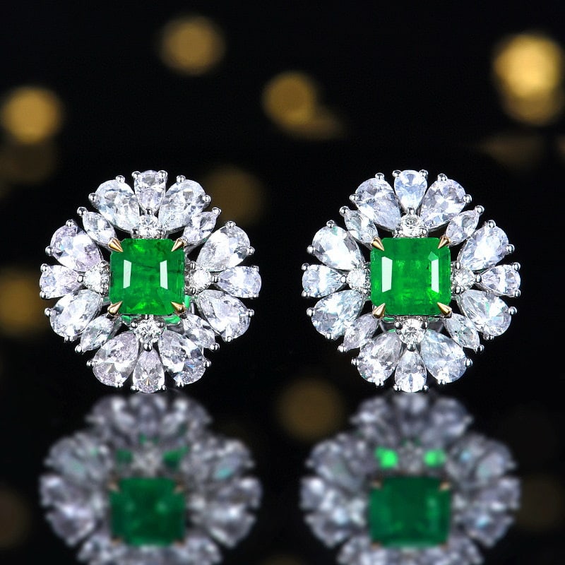 14k Gold 1.39 Ctw Natural Emerald & Diamond Earrings: Ref:230979147 // gold content:14k gold // main gemstone:emerald // shape:emerald // carat weight:1. 23ct // color:green // treatment:natural // cut grade:g // // adjacent gemstone 2 : diamond // numbe