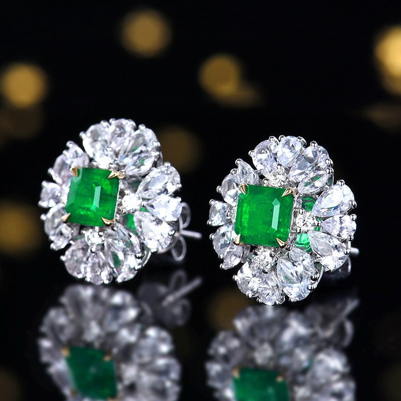 14k Gold 1.39 Ctw Natural Emerald & Diamond Earrings - 2