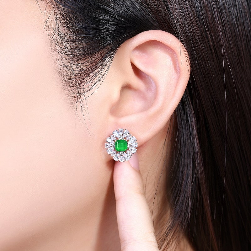 14k Gold 1.39 Ctw Natural Emerald & Diamond Earrings - 5