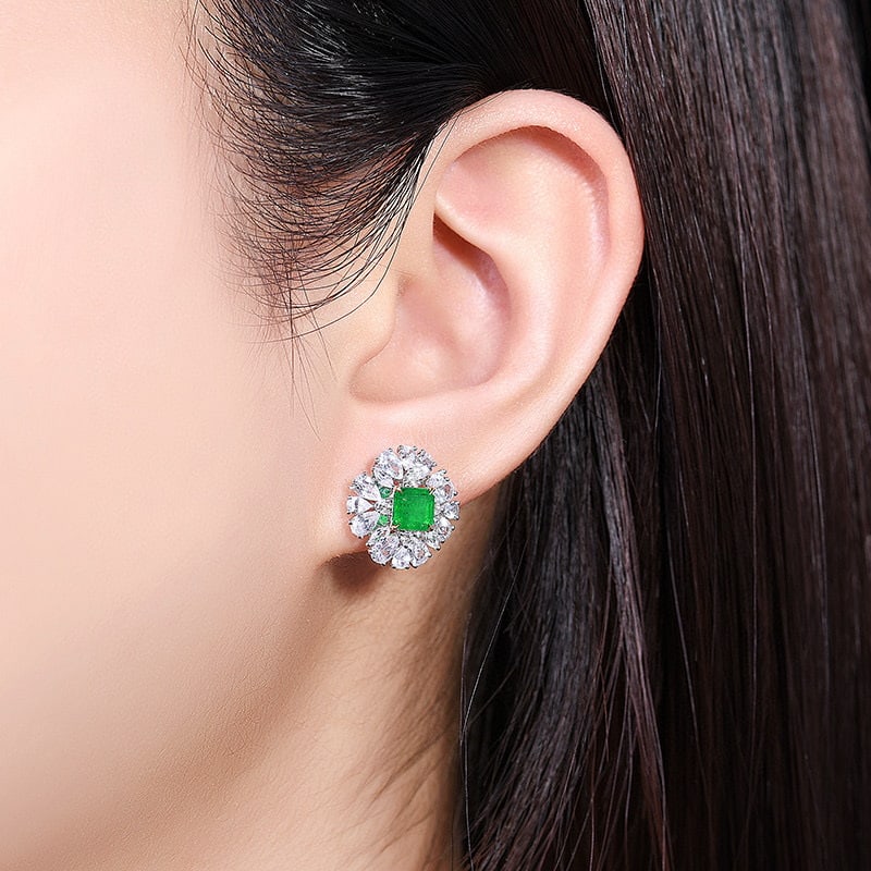 14k Gold 1.39 Ctw Natural Emerald & Diamond Earrings - 6
