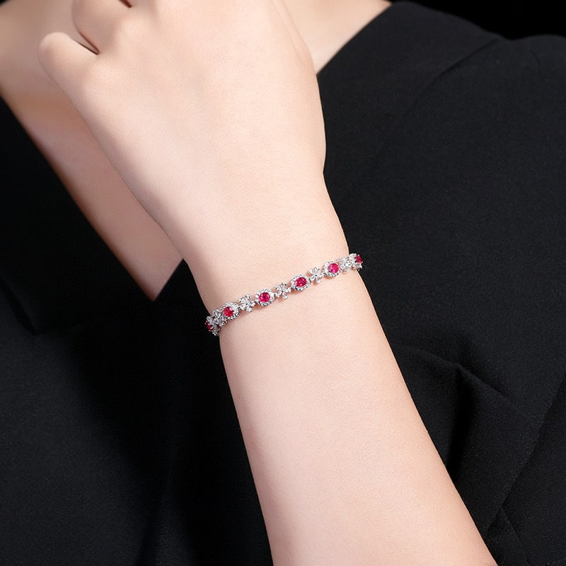 14k Gold 1.92 Ctw Natural Ruby & Diamond Bracelet - 6