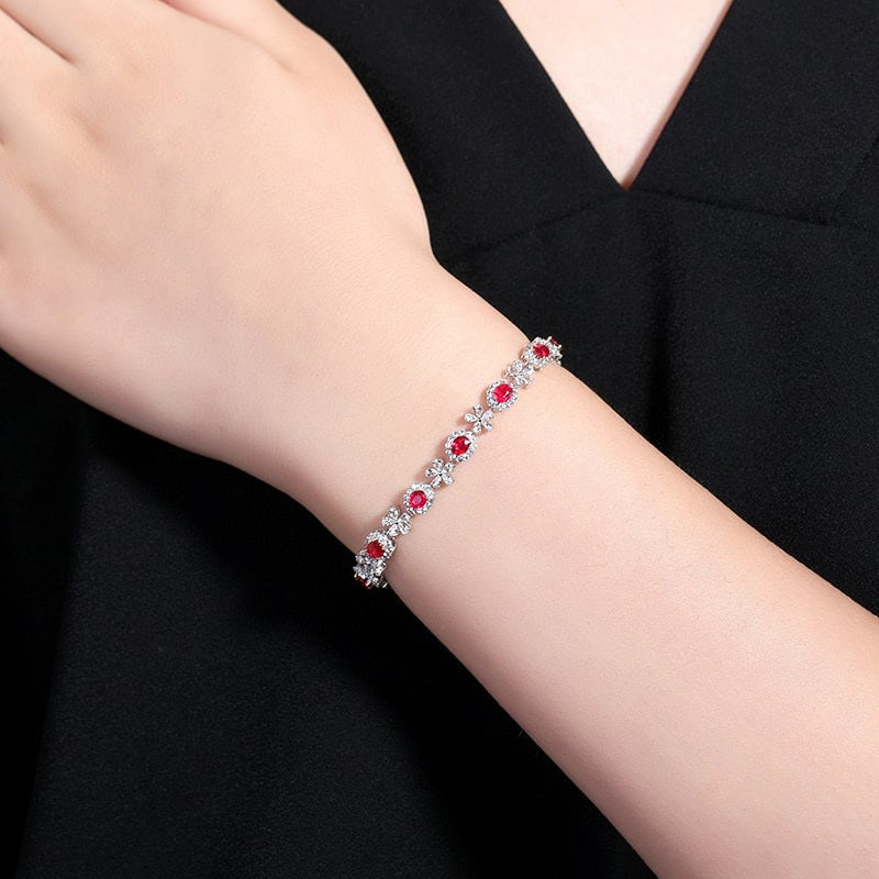 14k Gold 1.92 Ctw Natural Ruby & Diamond Bracelet - 7