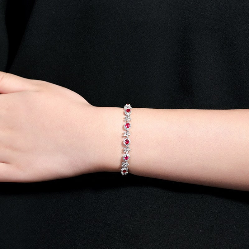 14k Gold 1.92 Ctw Natural Ruby & Diamond Bracelet - 8