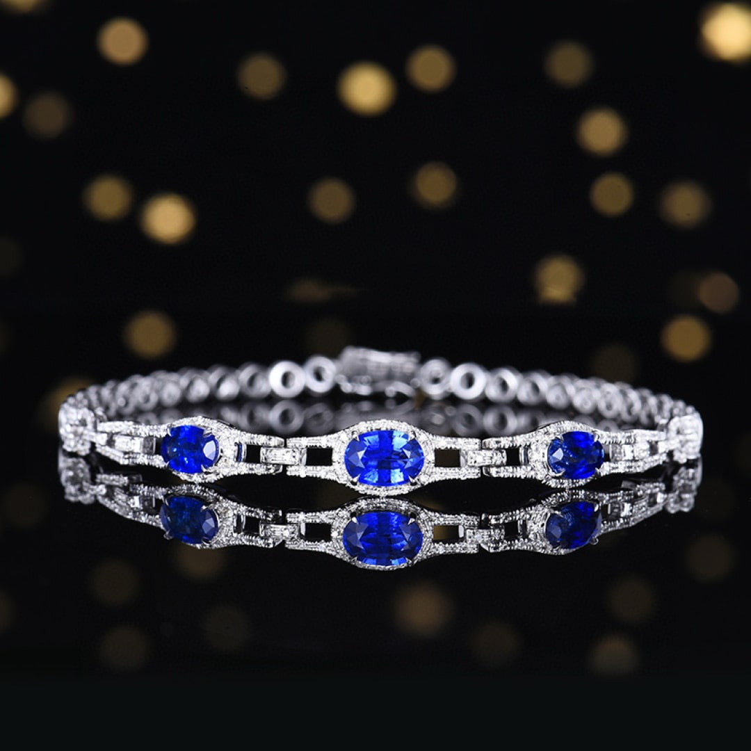 14k Gold 2.00 Ctw Natural Sapphire & Diamond Bracelet: Ref:230979150 // gold content:14k gold // main gemstone:sapphire // shape:oval // carat weight:1. 77ct // color:blue // treatment:natural // cut grade:g // // adjacent gemstone 2 : diamond // number