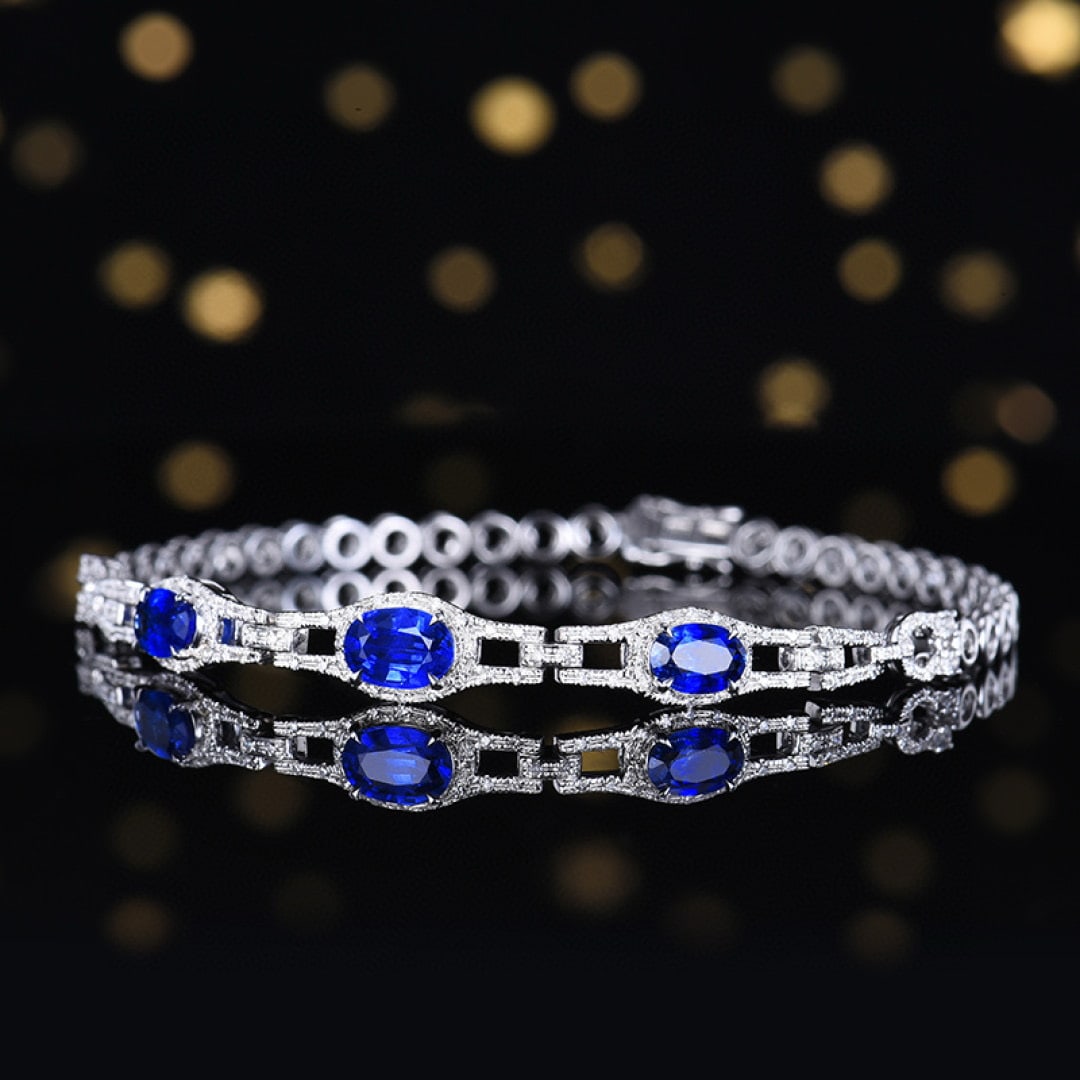 14k Gold 2.00 Ctw Natural Sapphire & Diamond Bracelet - 2