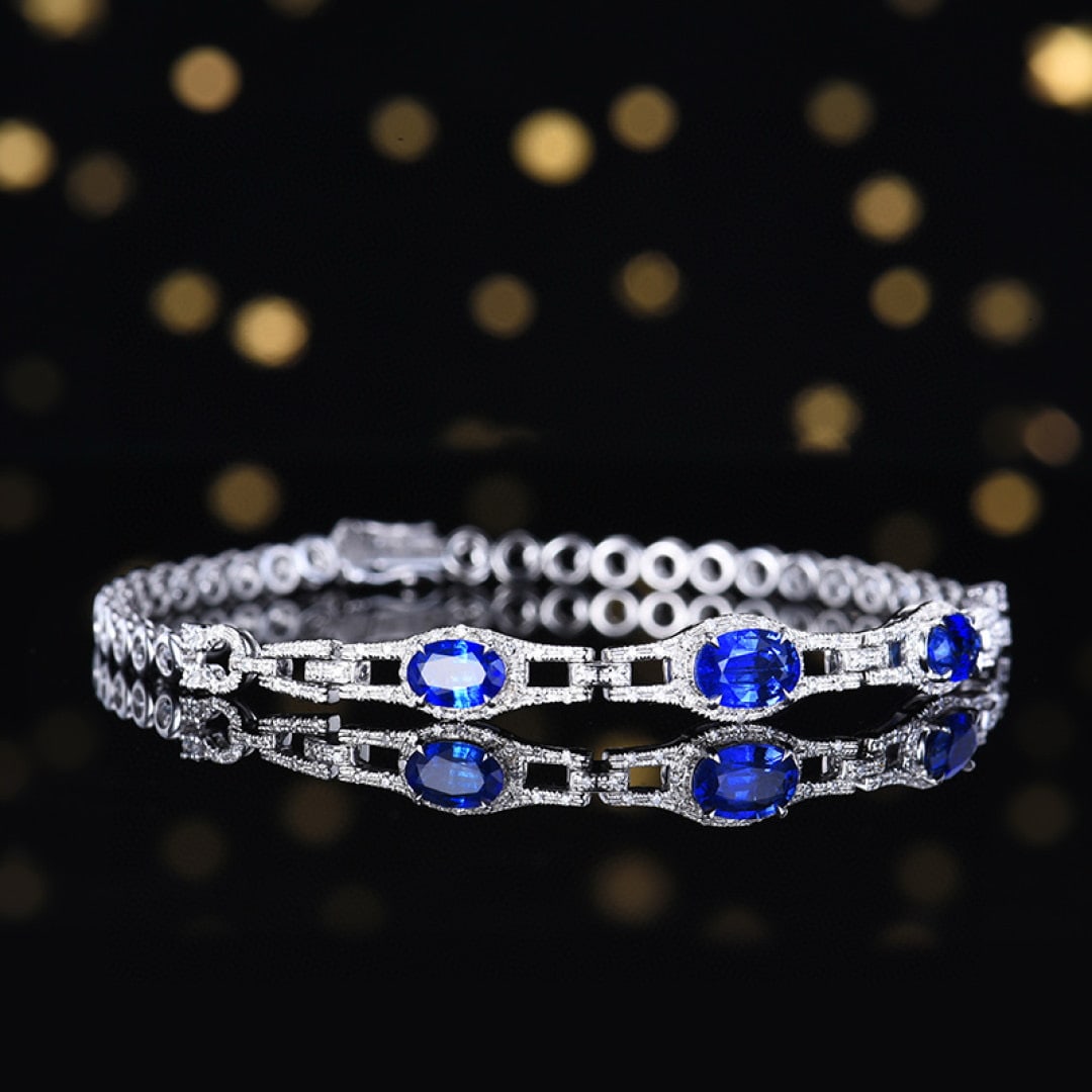 14k Gold 2.00 Ctw Natural Sapphire & Diamond Bracelet - 3