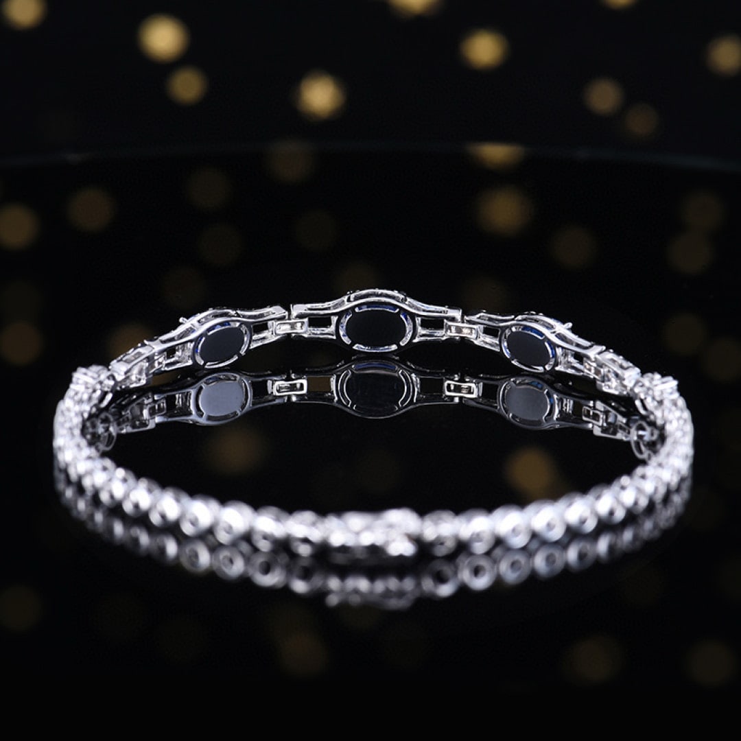 14k Gold 2.00 Ctw Natural Sapphire & Diamond Bracelet - 4