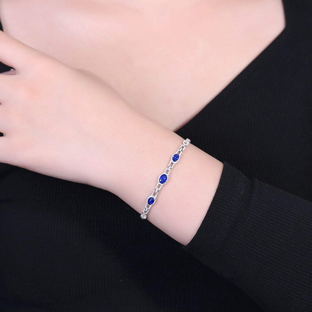 14k Gold 2.00 Ctw Natural Sapphire & Diamond Bracelet - 5