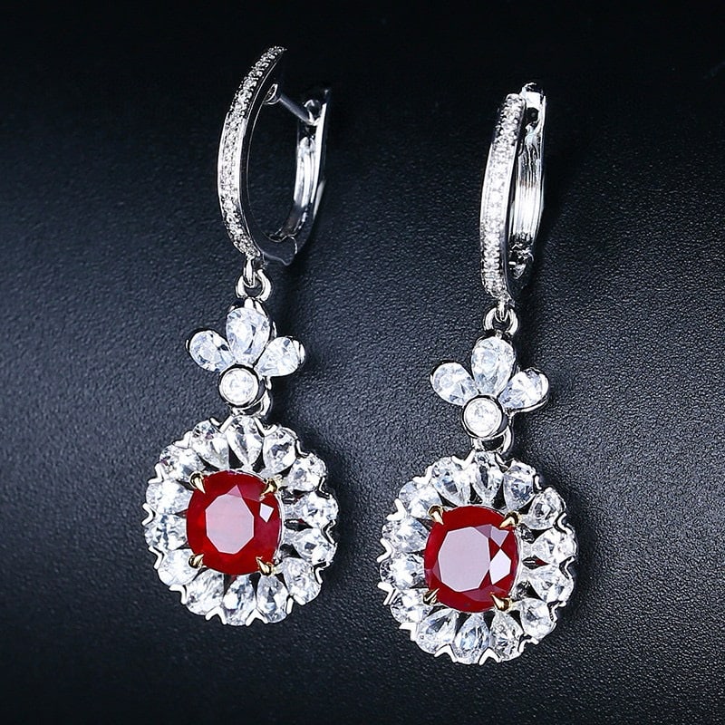 14k Gold 1.98 Ctw Natural Ruby & Diamond Earrings - 2