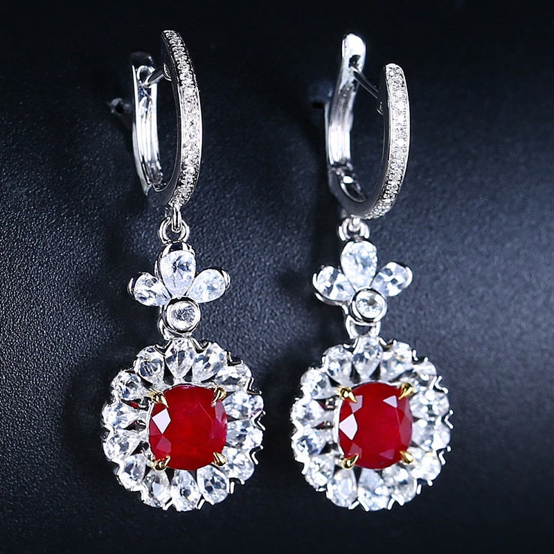 14k Gold 1.98 Ctw Natural Ruby & Diamond Earrings - 3