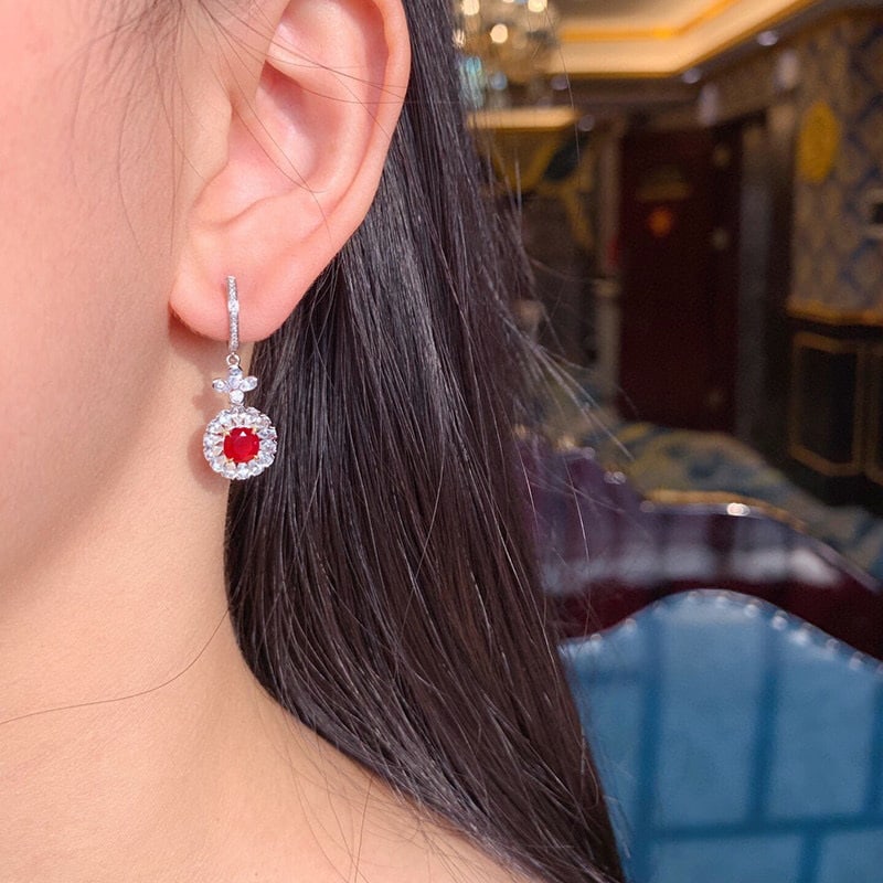 14k Gold 1.98 Ctw Natural Ruby & Diamond Earrings - 4