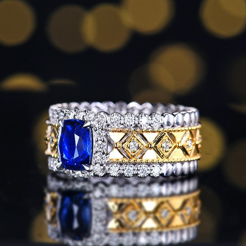 14k Gold 0.36 Ct Natural Sapphire & Diamond Ring - 2