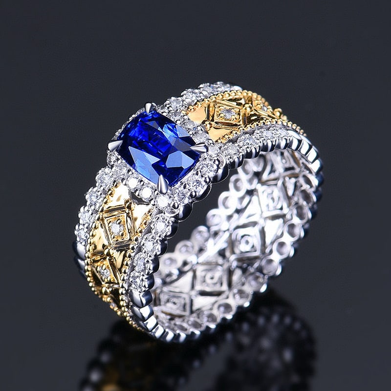 14k Gold 0.36 Ct Natural Sapphire & Diamond Ring - 4