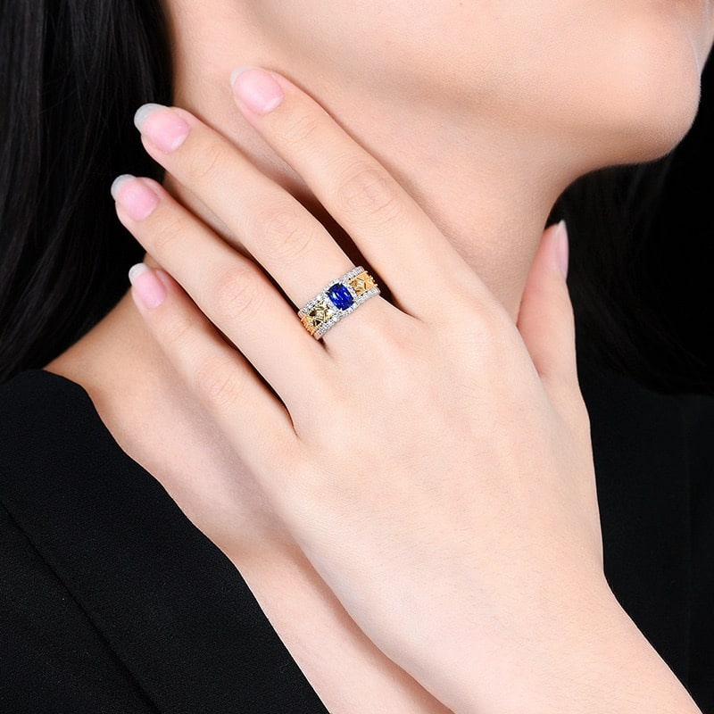 14k Gold 0.36 Ct Natural Sapphire & Diamond Ring - 6