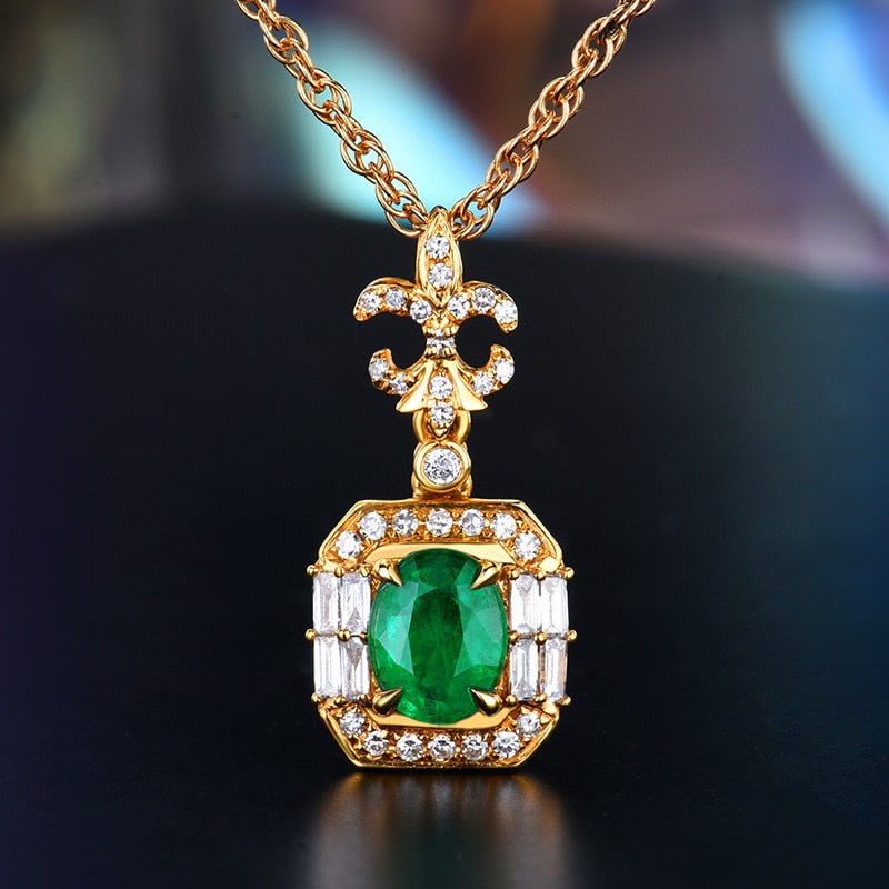 14k Gold 0.28 Ct Natural Emerald & Diamond Pendant( Without Chain ): Ref:230979153 // gold content:14k gold // main gemstone:emerald // number of stones:38 // shape:oval // carat weight:0. 28ct // color:green // treatment:natural // cut grade:g // // adjacent gemstone