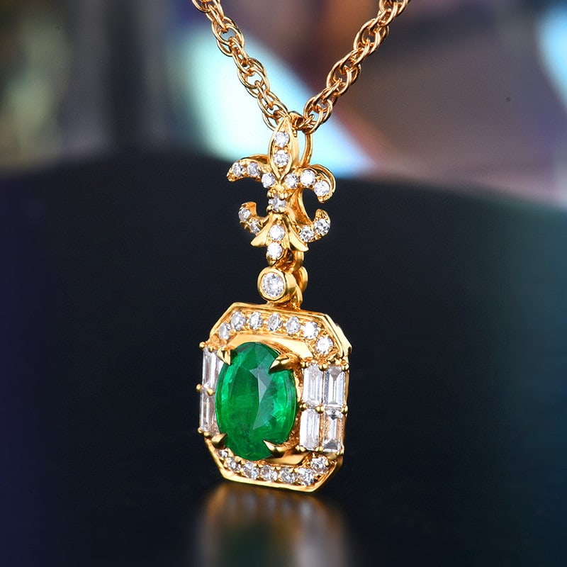 14k Gold 0.28 Ct Natural Emerald & Diamond Pendant( Without Chain ) - 2