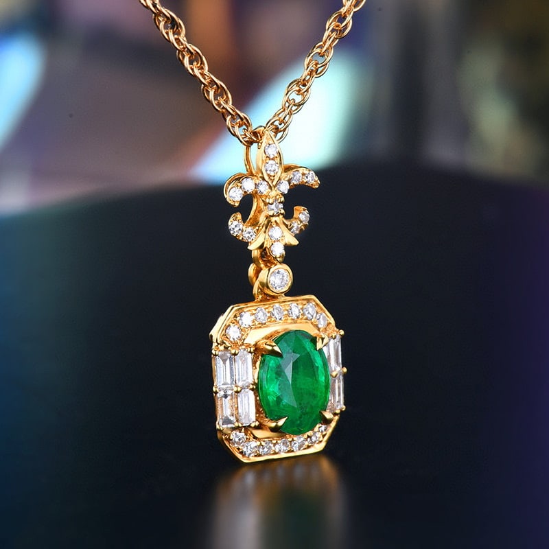 14k Gold 0.28 Ct Natural Emerald & Diamond Pendant( Without Chain ) - 3