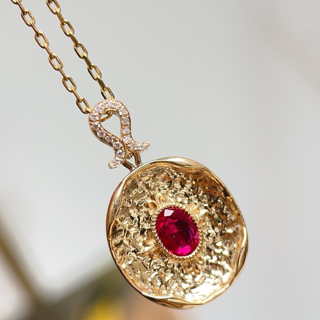 14k Gold 0.56 Ctw Natural Ruby & Diamond Pendant( Without Chain ) - 4