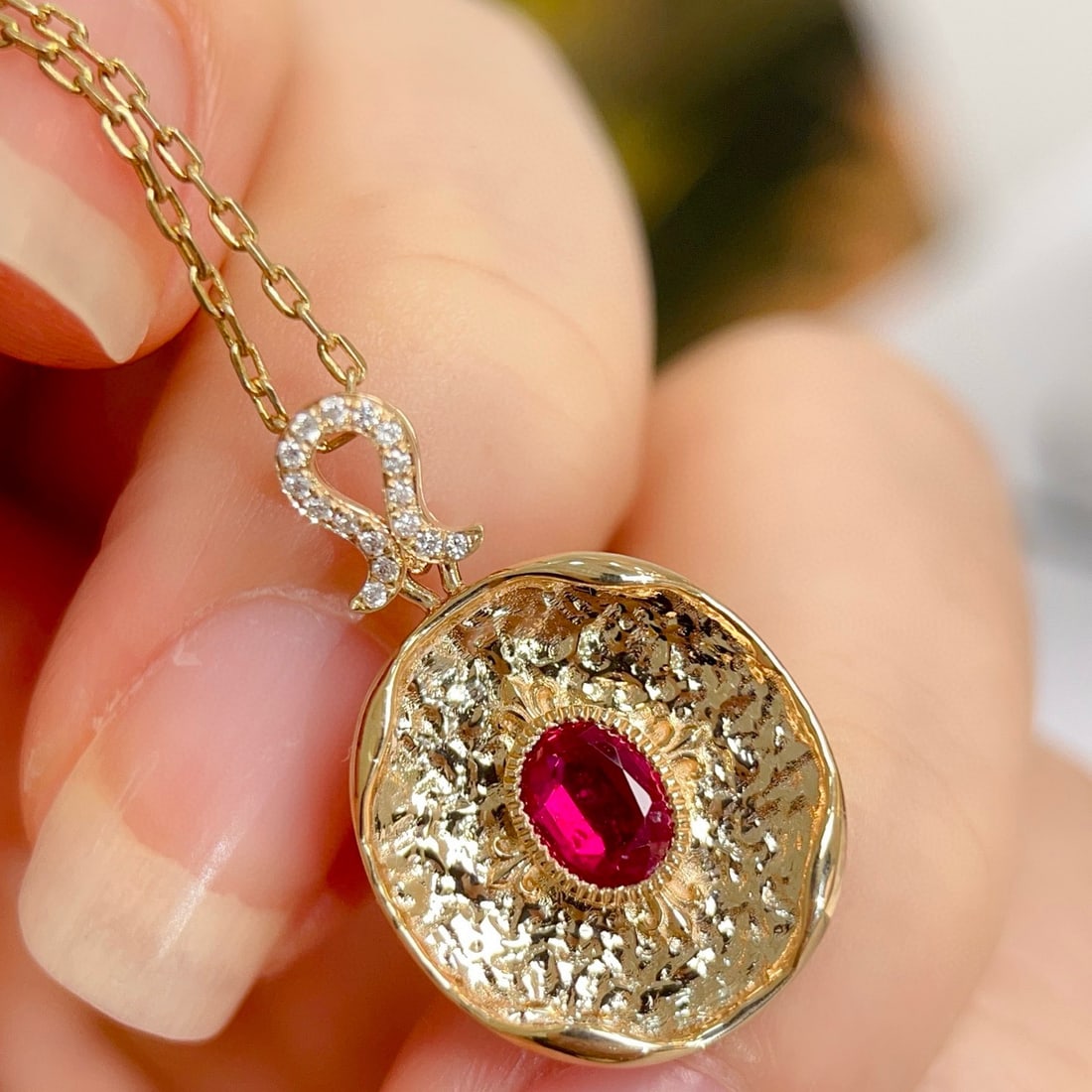 14k Gold 0.56 Ctw Natural Ruby & Diamond Pendant( Without Chain ) - 7