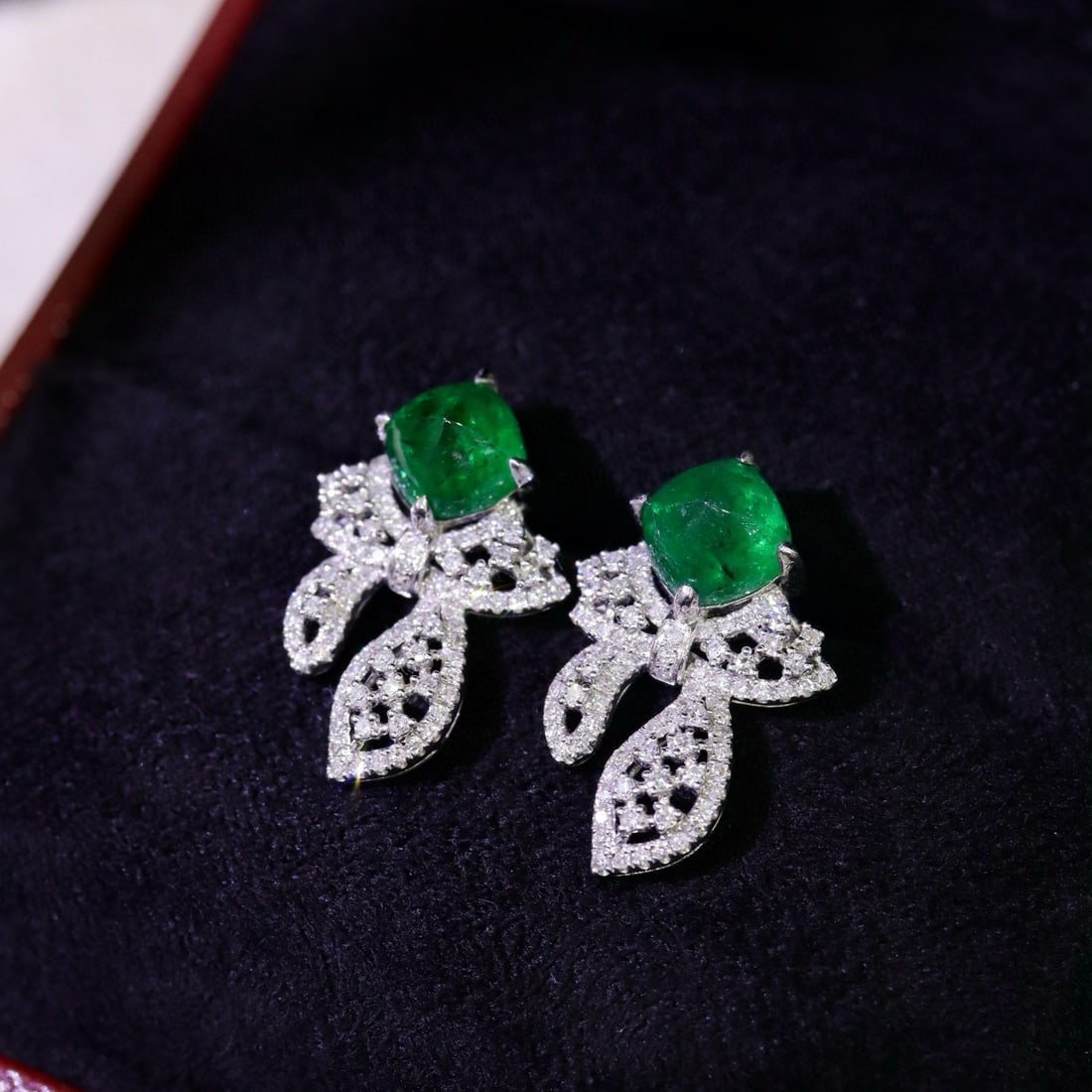 14k Gold 2.66 Ctw Natural Emerald & Diamond Earrings - 2
