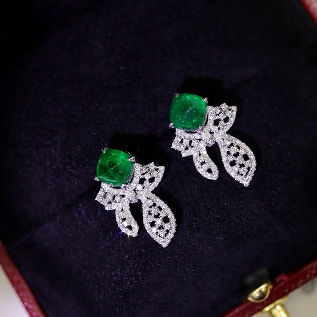 14k Gold 2.66 Ctw Natural Emerald & Diamond Earrings - 4