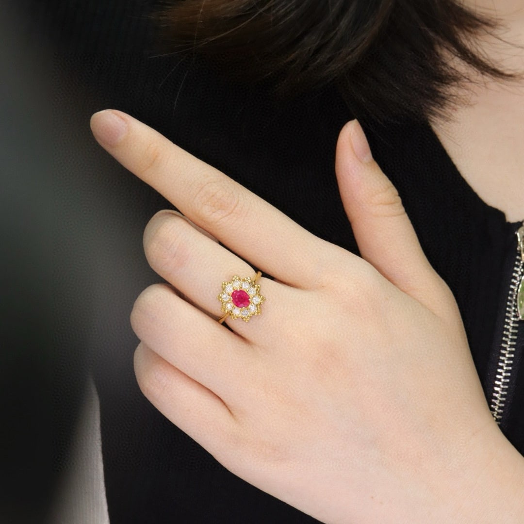 14k Gold 1.48 Ctw Natural Ruby & Diamond Ring - 7
