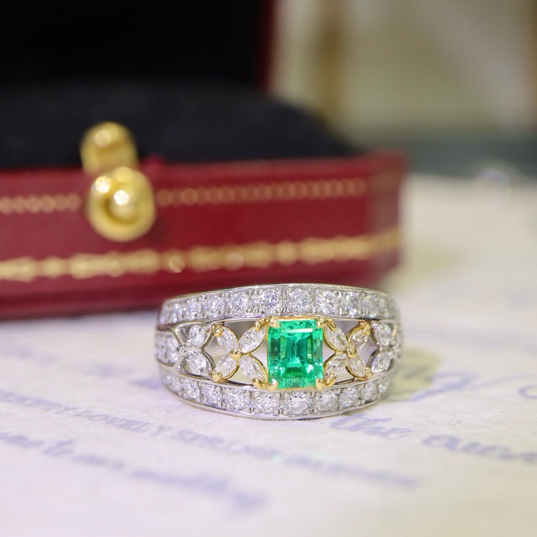 14k Gold 1.64 Ctw Natural Emerald & Diamond Ring (1 of 8)