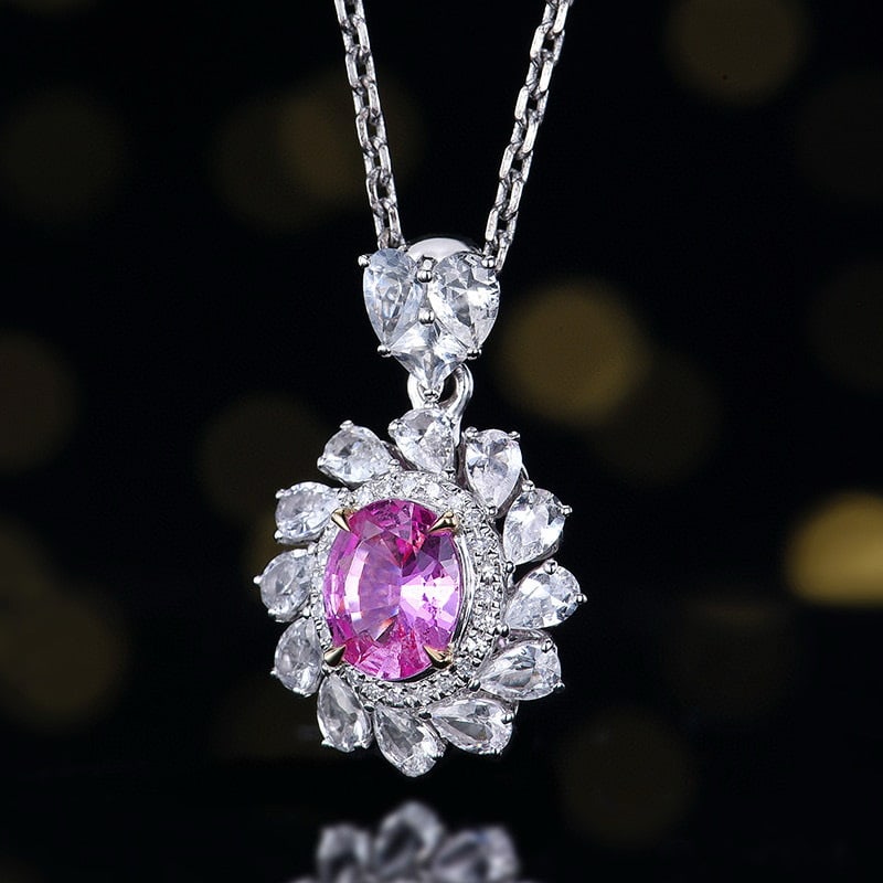 14k Gold 0.83 Ctw Natural Padparadscha Sapphire & Diamond Pendant( Without Chain ) - 2