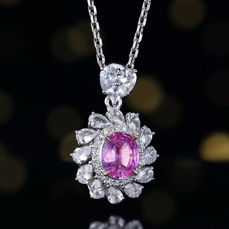 14k Gold 0.83 Ctw Natural Padparadscha Sapphire & Diamond Pendant( Without Chain ) - 3