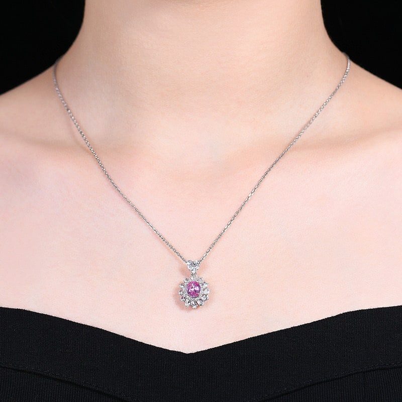 14k Gold 0.83 Ctw Natural Padparadscha Sapphire & Diamond Pendant( Without Chain ) - 5