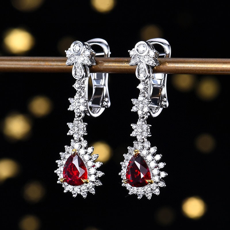 14k Gold 1.85 Ctw Natural Ruby & Diamond Earrings - 2