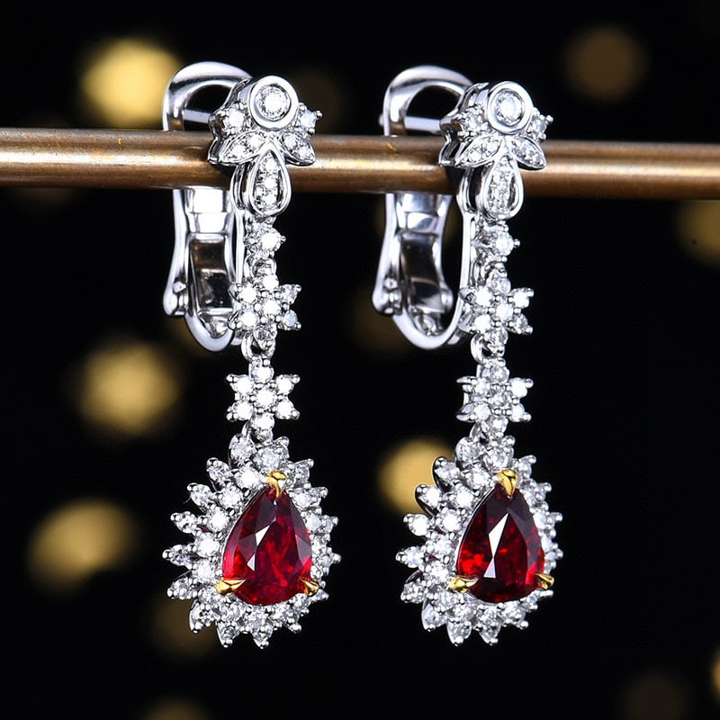 14k Gold 1.85 Ctw Natural Ruby & Diamond Earrings - 3