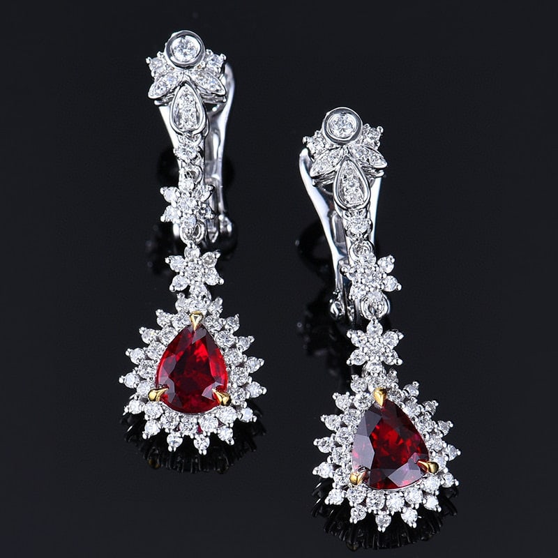 14k Gold 1.85 Ctw Natural Ruby & Diamond Earrings - 4