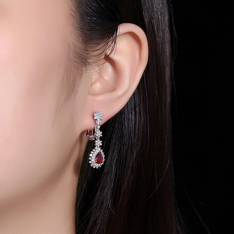 14k Gold 1.85 Ctw Natural Ruby & Diamond Earrings - 5