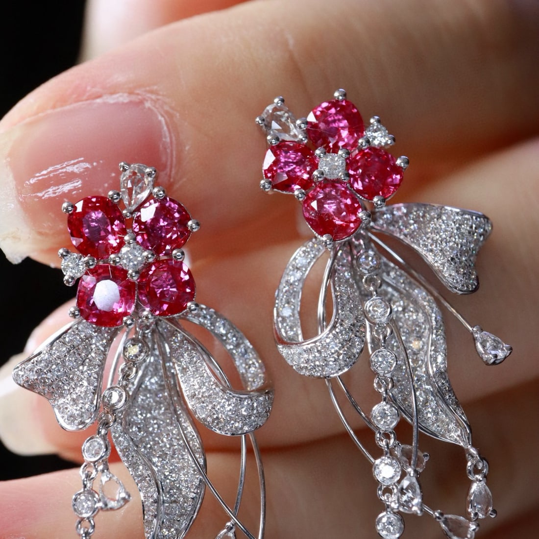 14k Gold 3.54 Ctw Natural Ruby & Diamond Earrings - 4