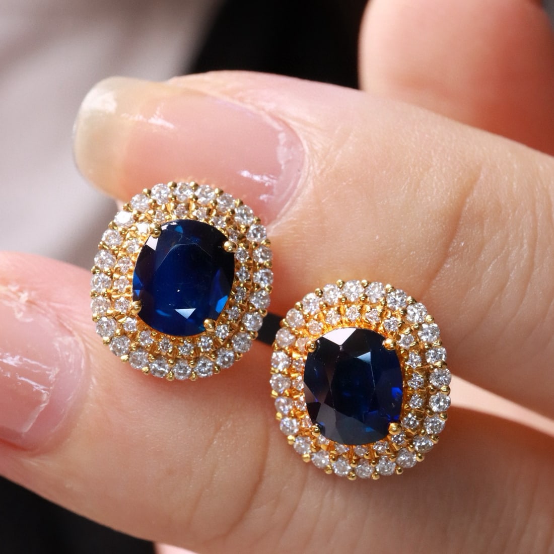 14k Gold 2.90 Ctw Natural Sapphire & Diamond Earrings - 2