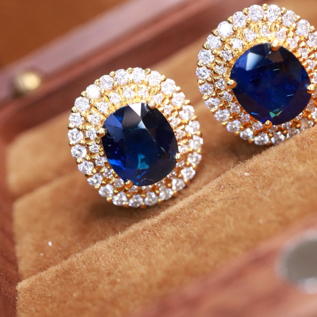 14k Gold 2.90 Ctw Natural Sapphire & Diamond Earrings - 3