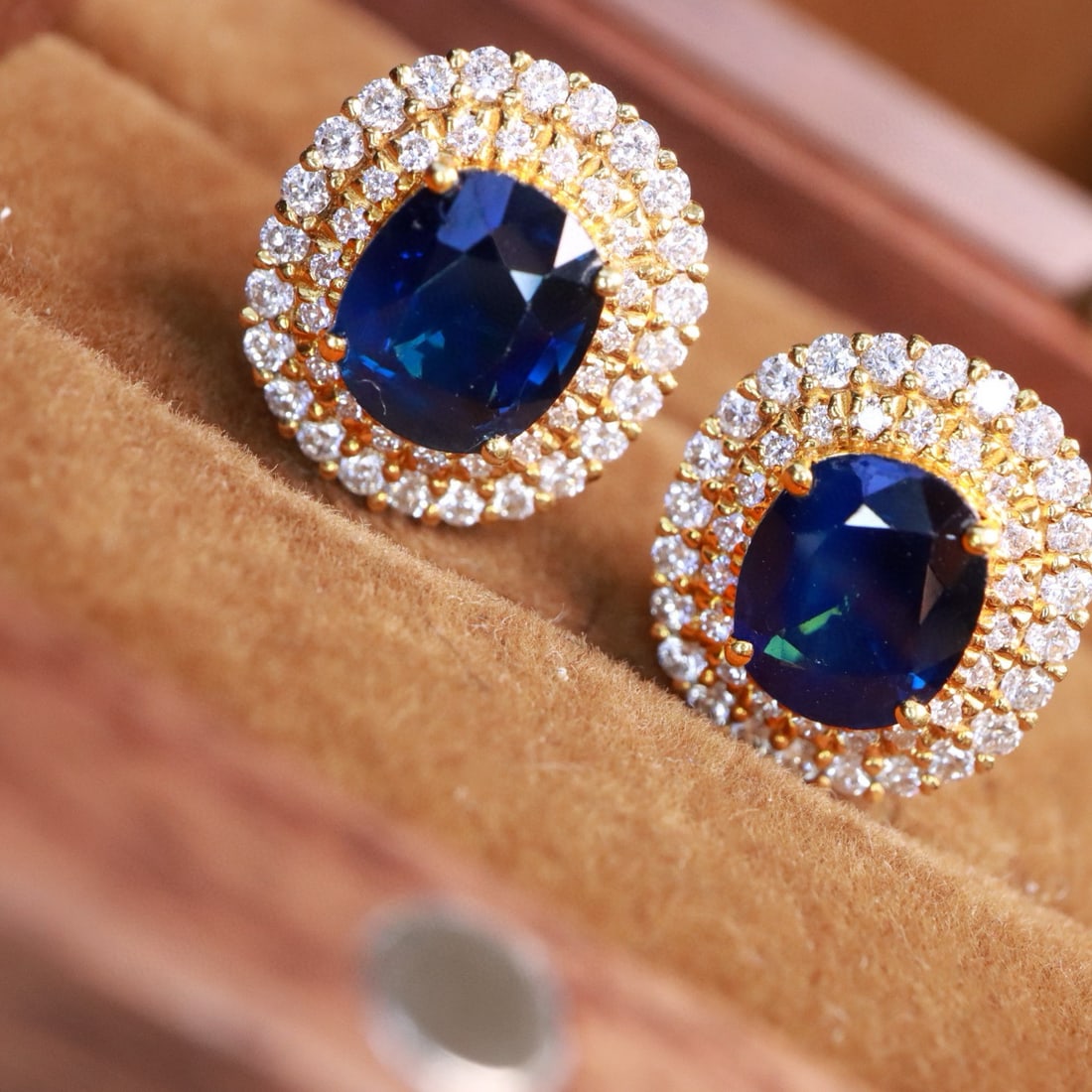 14k Gold 2.90 Ctw Natural Sapphire & Diamond Earrings - 4