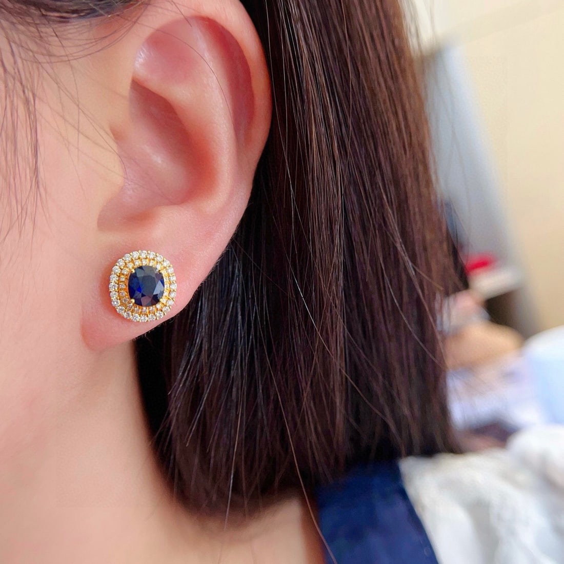 14k Gold 2.90 Ctw Natural Sapphire & Diamond Earrings - 5