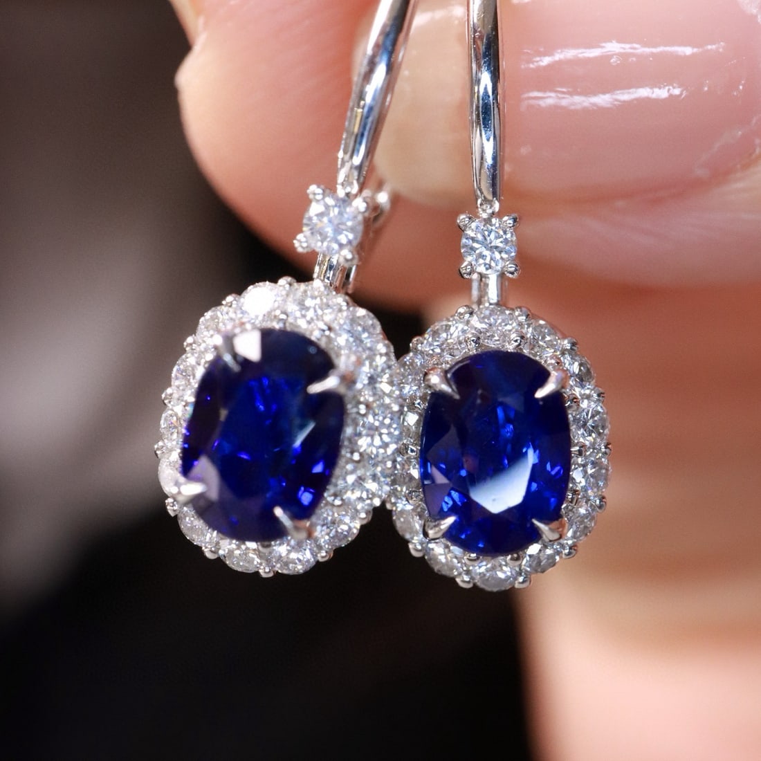 14k Gold 2.56 Ctw Natural Sapphire & Diamond Earrings - 3