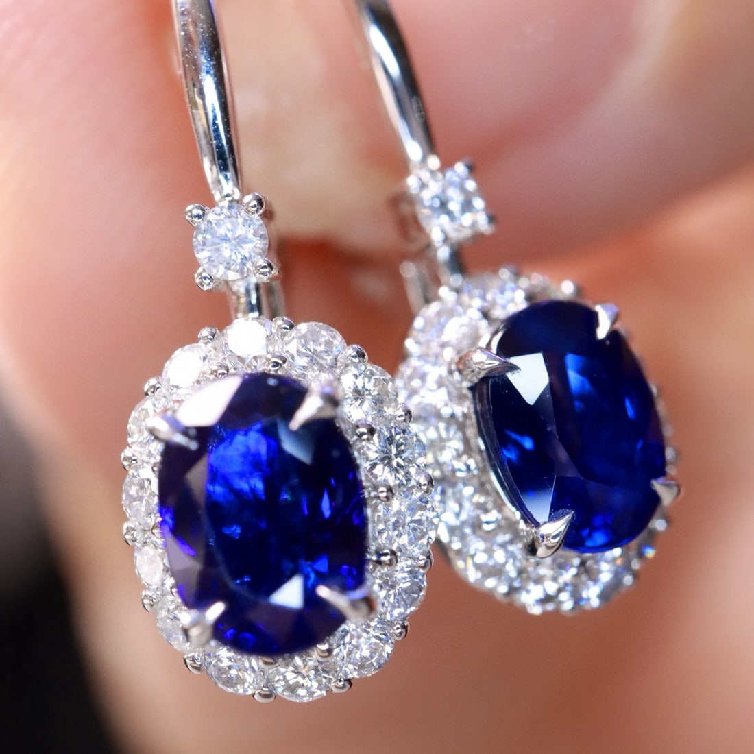 14k Gold 2.56 Ctw Natural Sapphire & Diamond Earrings - 4