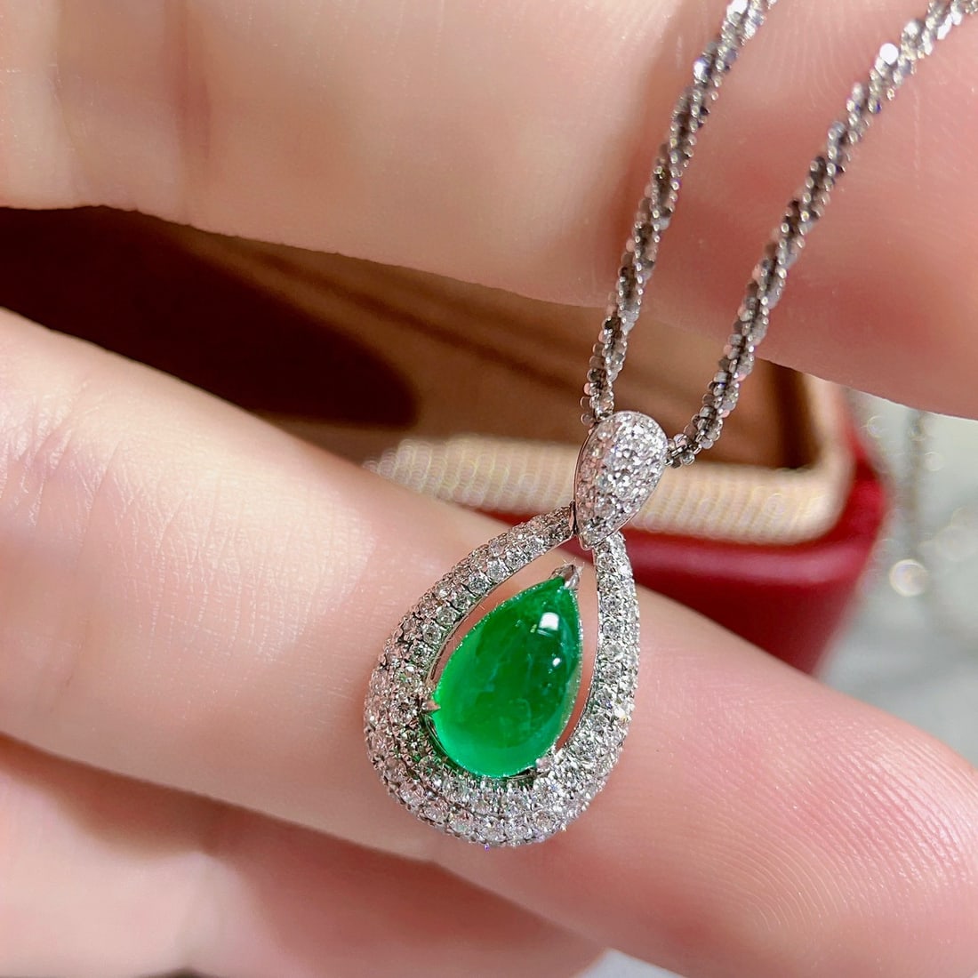 14k Gold 1.82 Ctw Natural Emerald & Diamond Pendant( Without Chain ) - 7