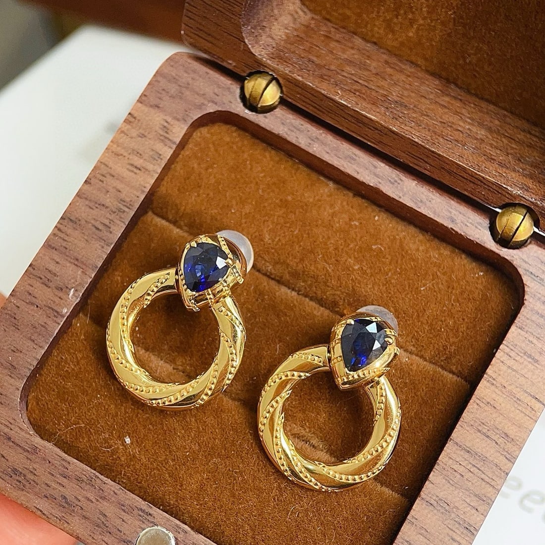14k Gold 1.3 Ct Natural Sapphire & Diamond Earrings - 3