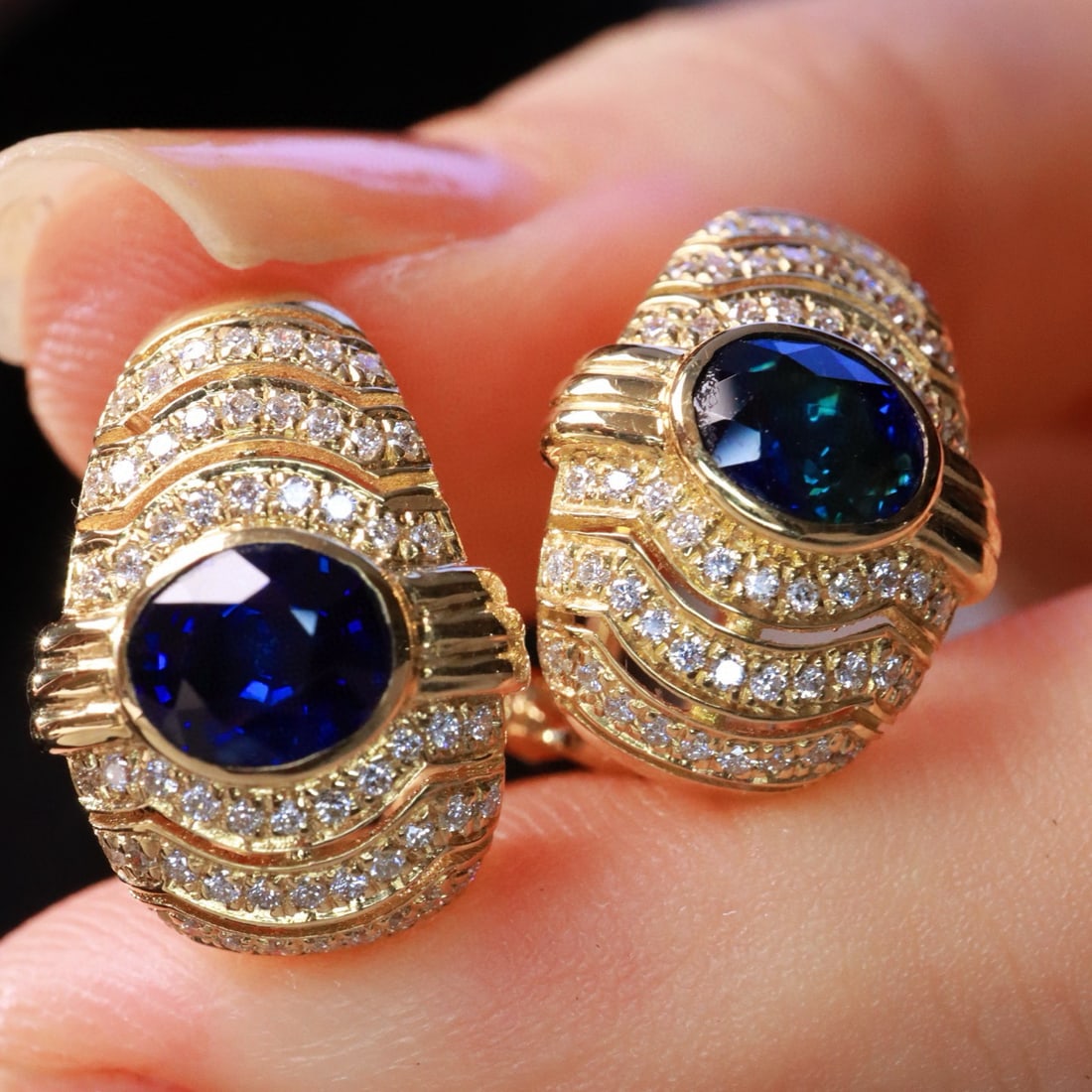 14k Gold 2.29 Ctw Natural Sapphire & Diamond Earrings - 2