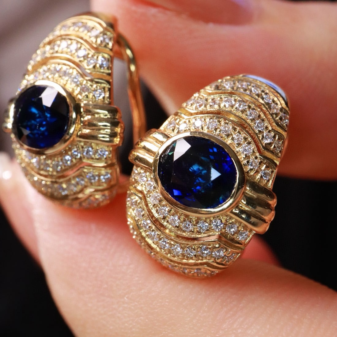 14k Gold 2.29 Ctw Natural Sapphire & Diamond Earrings - 3