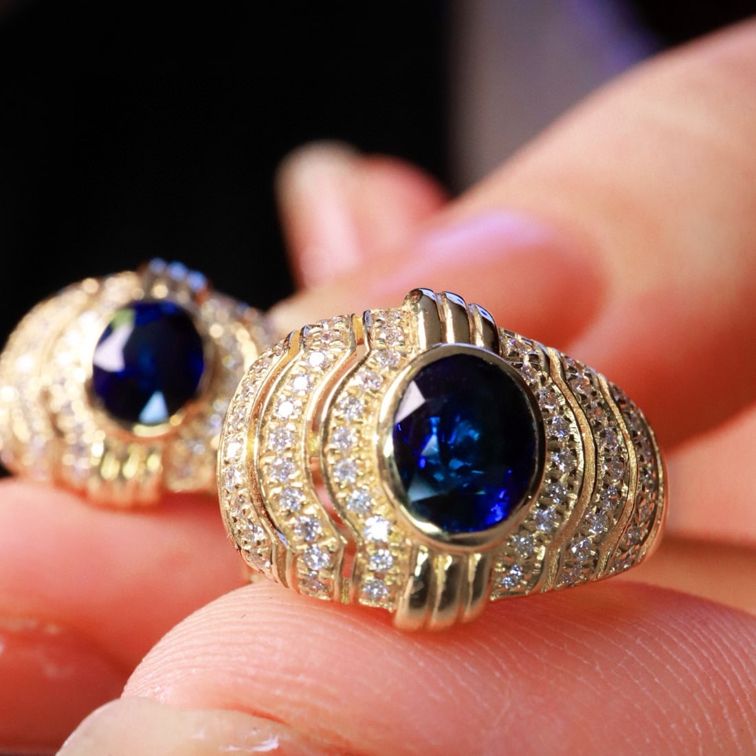 14k Gold 2.29 Ctw Natural Sapphire & Diamond Earrings - 5