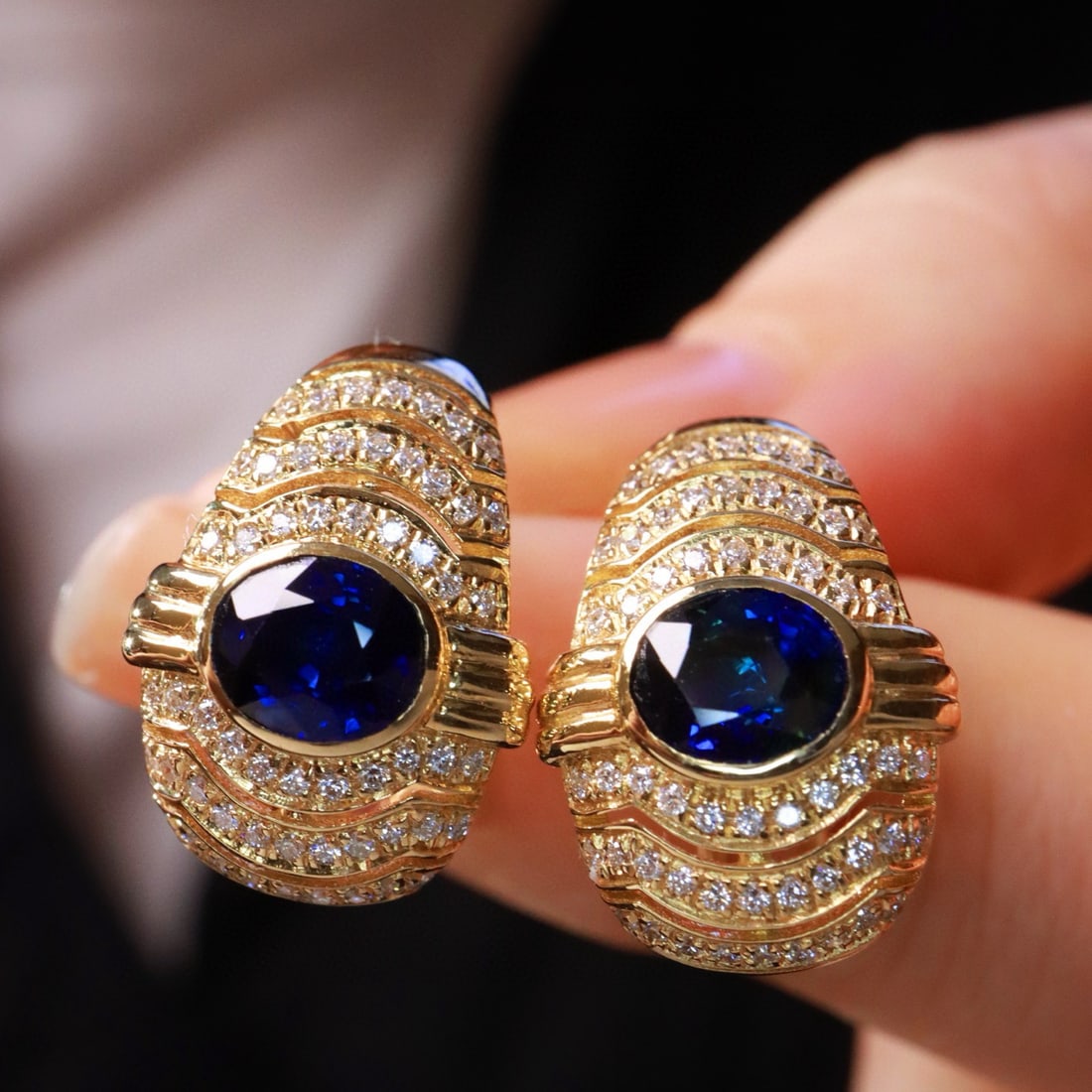 14k Gold 2.29 Ctw Natural Sapphire & Diamond Earrings - 6
