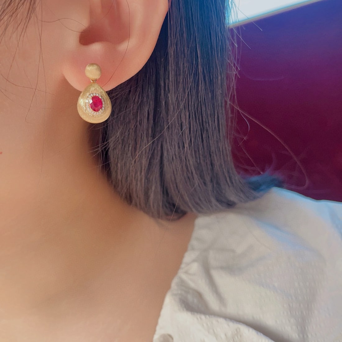 14k Gold 0.95 Ctw Natural Ruby & Diamond Earrings - 2