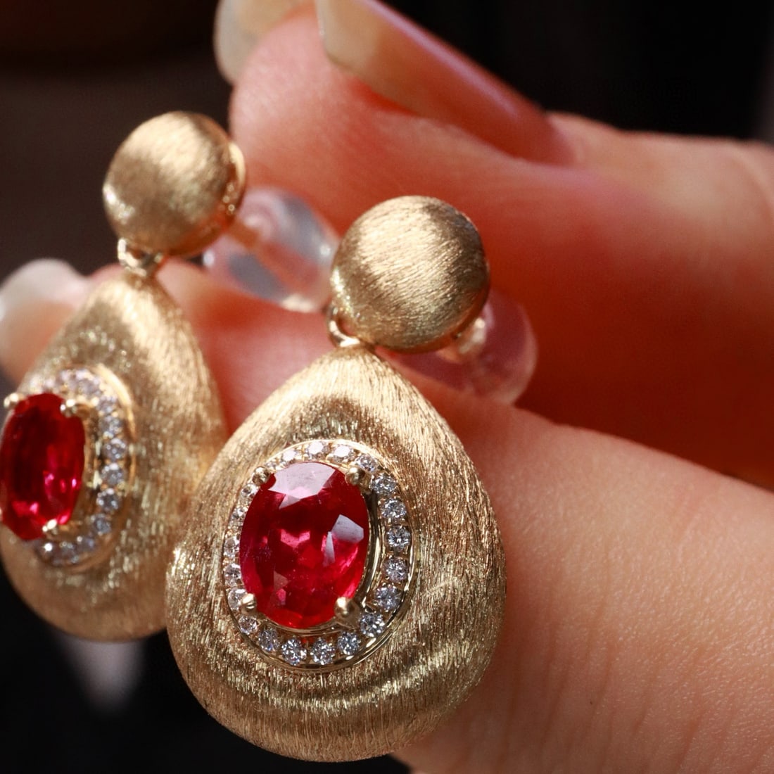 14k Gold 0.95 Ctw Natural Ruby & Diamond Earrings - 4