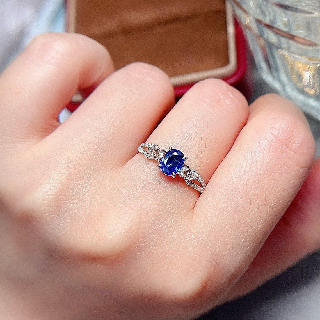 14k Gold 0.8 Ct Natural Sapphire & Diamond Ring - 2